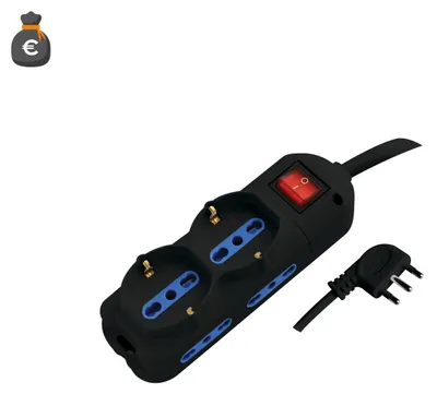 Obrázek produktu pro Alcapower 6-násobná zásuvková lišta, 4 kombinované zásuvky 10/16 A, 2 zásuvky Schuko, kabel 1,5 m, úhlová zástrčka 16 A, podsvícený vypínač, černá
