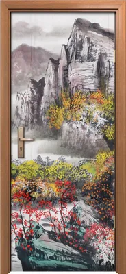 Produktbild von Türposter 80x200 cm Türaufkleber Türtapete Türfolie Klebefolie Malerei Berg Landschaft Baum
