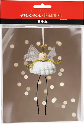 Produktbild von Creativ Company Mini Kreativ Set Häkeln, Engel-Weihnachtsschmuck, Baumwolle, Schwarz, Gold, Weiß, 1 Stück(e)