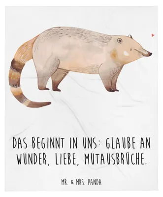 Produktbild von Mr. & Mrs. Panda Tagesdecke Nasenbär - Weiß - Geschenk, Kuscheldecke, Rüsselbär, Nasenbären, Plaid, Bär, Lustige Sprüche, Wohndecke, Decke, Bettdecke