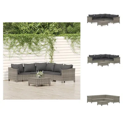 Produktbild von vidaXL 6-tlg. Garten-Lounge-Set mit Kissen Grau Poly Rattan -  Gartenmöbel-Sets