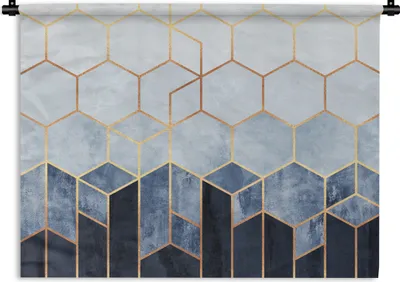 Produktbild von MuchoWow® Wandteppich Wandbehang Sechseck - Gold - Schablonen 150x112.50 cm Tapisserie Dekoration Wandtuch - Wanddecke - Wandteppiche
