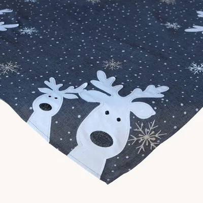 Produktbild von Tischwäsche Tischläufer Stickerei lustiger Elch Winter Weihnachten Deko 85 x 85 cm - dunkelgrau