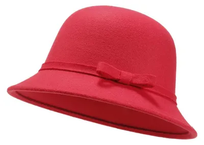 Produktbild von Damen Filz Eimer Hut verstellbar Vintage Bowler Wollmütze mit Schleife Rot Größe M