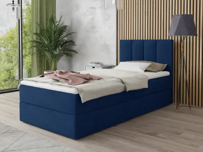 Produktbild von Boxspringbett Star Mini mit Bettkasten, Bonell-Matratze und Topper - Einzelbett mit Matratzentopper, Polsterbett, Bett, Schlafzimmer, Jugendzimmer (Dunkelblau (Kronos 09), 120 x 200 cm)