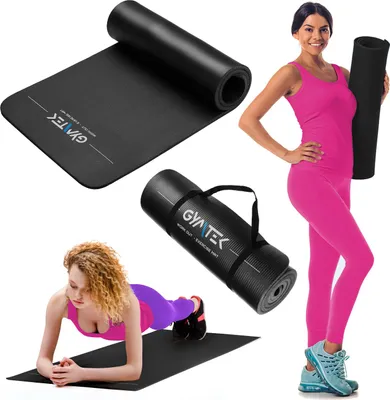 Produktbild von Gymtek® Gymnastikmatte 1,5cm - 180x61cm - Trainingsmatte für Pilates, Yoga & Fitness - rutschfeste Yogamatte - Schwarz