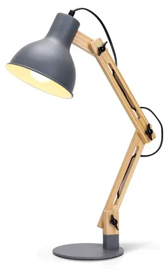 Immagine prodotto di Lampada da scrivania Aigostar in stile retrò con braccio regolabile, lampada da tavolo dal design classico in legno, attacco E27, lampada da comodino vintage per camera da letto e soggiorno - Grigia