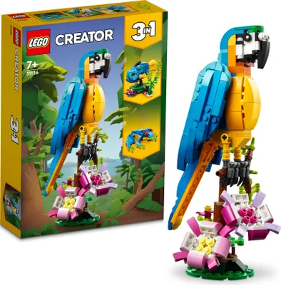 Produktbild von LEGO 31136 Creator 3in1 Exotischer Papagei, Frosch und Fisch Ostergeschenk Dschungel-Tier-Figuren Bauspielzeug, kreatives Osterdeko Spielzeug für Kinder ab 7 Jahren zu Ostern 2023