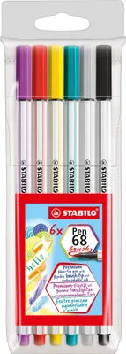 Obrázek produktu pro Prémiové plstěné pero se štětečkem pro variabilní šířku čáry - STABILO Pen 68 brush - balení 6 kusů - 6 různých barev