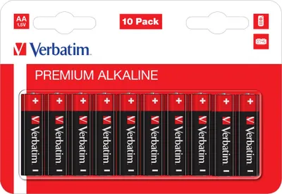 Zdjęcie produktu dla Verbatim Baterie alkaliczne AA, Jednorazowa bateria, AA, Alkaliczny, 1,5 V, 10 szt., Czarny, Czerwony