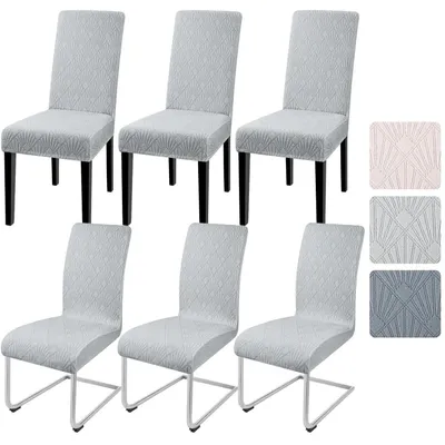 Productafbeelding van Stoelhoes set van 6, jacquard, elastisch, lichtgrijs, geschikt voor eetkamerstoelen
