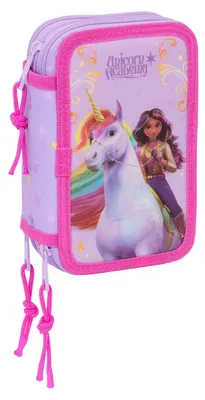 Produktbild von Dreifaches Federmäppchen Unicorn Academy Lila 12,5 x 19,5 x 5,5 cm 37 Stücke