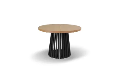 Produktbild von Emoebel24 Runde Tisch, Holztisch, Esstisch, Klapptisch 110-210 cm T-77 Eiche natur DD/1 + Schwarzes Bein DD/20