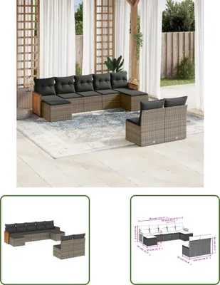 Produktbild von The Living Store 9-tlg. Garten-Sofagarnitur mit Kissen Grau Poly Rattan