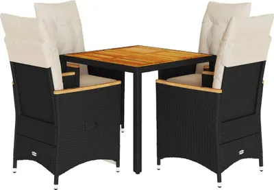 Produktbild von vidaXL 5-tlg. Garten-Essgruppe mit Kissen Schwarz Poly Rattan