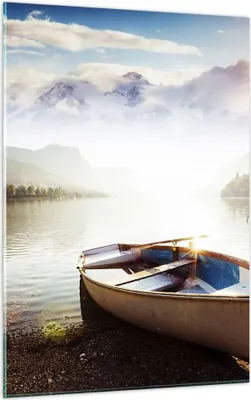 Produktbild von Bilder auf glas - Einteilig - Berge See Boot - 50x70cm - Glasbilder - Wandbilder - Bilder - zum Aufhängen bereit - Wanddekoration aus Glas - Glas Bilder - Wandbild auf Glas - GPA50x70-3927