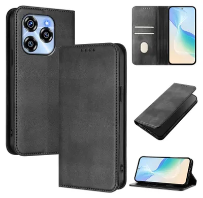 Immagine prodotto di Custodia per Oukitel C50, custodia in pelle vintage con protezione RFID, slot per schede, supporto Nero