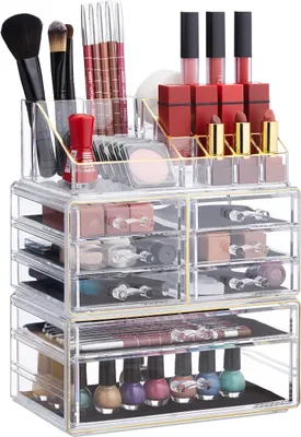 Image de relaxdays Make-Up-Organizer transparent/or