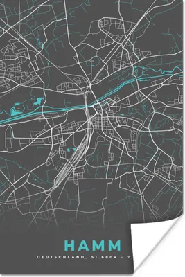 Produktbild von MuchoWow® Poster Stadtplan - Deutschland - Blau - Hamm - Karte 80x120 cm - Papierdruck