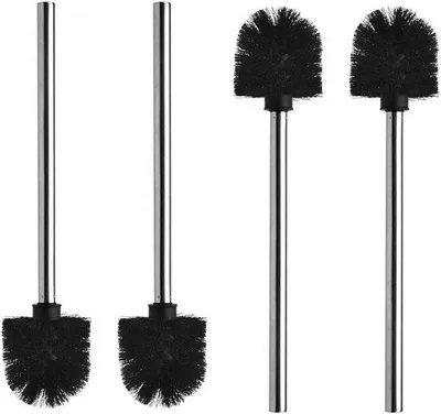 Image de Ensemble de brosses de toilettes 4 pièces, noir, brosses de toilettes de haute qualité avec manche inoxydable, brosses de toilettes avec tête à poils très denses, brosses de toilettes avec tête amovible pour un nettoyage parfait