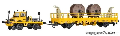 Produktbild von KIBRI Bausatz MB Unimog Zweiwege Zugrahmen mit Fahrleitungsbauwagen 16062