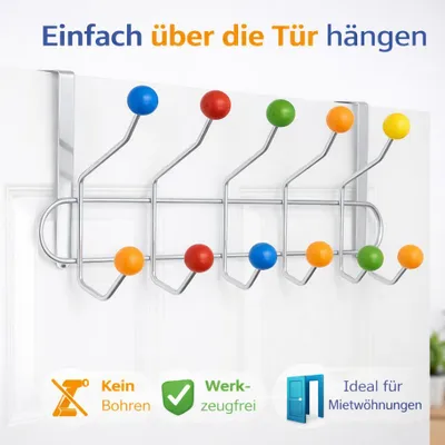 Produktbild von HI -  Türhakenleiste mit 10 bunten Haken (16124)