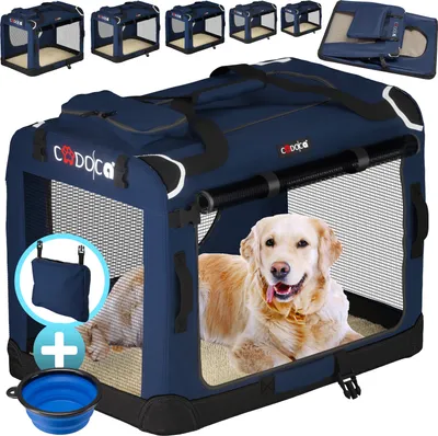 Produktbild von CADOCA® Hundebox Hundetransportbox faltbar robust M 60x42x44cm atmungsaktiv Transporttasche Haustiertransportbox Hundetragetasche Navy Blau