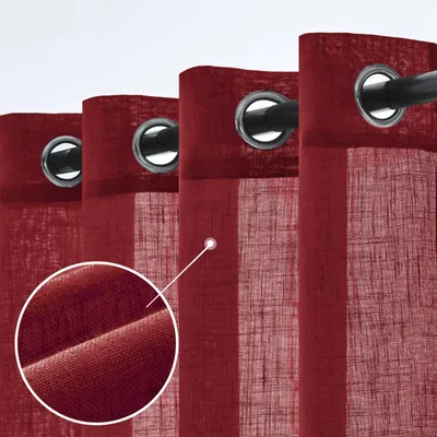 Transparente Leinenvorhänge mit Ringen, 2er-Set, 140x245 cm, Bordeauxrot