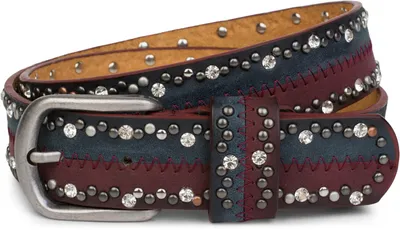 Produktbild von styleBREAKER Vintage Nieten Gürtel mit Strass im 2-Tone Design und Ziernaht, Gli