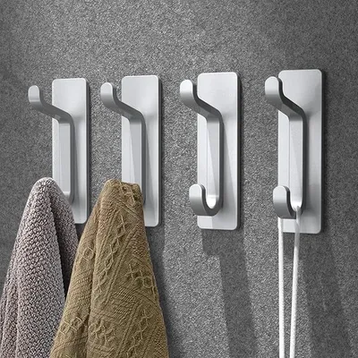 Image de Crochets adhésifs pour mur, porte-serviettes pour salle de bain, porte-serviettes pour cuisine, crochets adhésifs, sans perçage, lot de 4