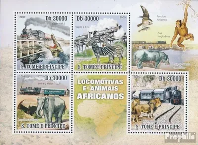 Produktbild von Briefmarken Sao Tome e Principe 2009 Mi 4231-4234 Kleinbogen (kompl. Ausgabe) postfrisch Züge & Tiere Afrikas