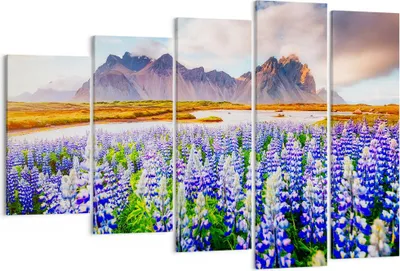 Produktbild von Bild auf Leinwand - Leinwandbild - Berge Wiese Blumen - 150x100cm - Wand Bild - Wanddeko - Leinwanddruck - Bilder - Kunstdruck - Wanddekoration - Leinwand bilder - Wandkunst - EG150x100-4114