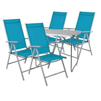 5-tlg Campingmöbel Set Alu Tragegriff Campingtisch + 4 Klappstühle Textil Petrol