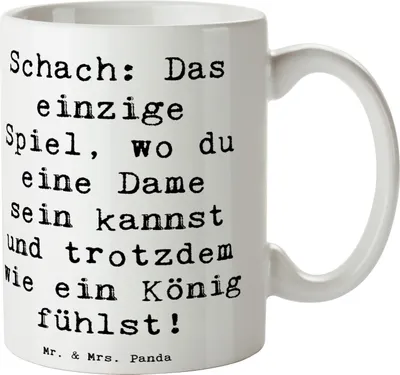 Produktbild von Mr. & Mrs. Panda Teetasse Spruch Schach Dame und König - Weiß - Geschenk, Brettspiel, Sportart, Trinkbecher, Denksport, Schachspiel, Sportler, Humor, Tasse, Strategie