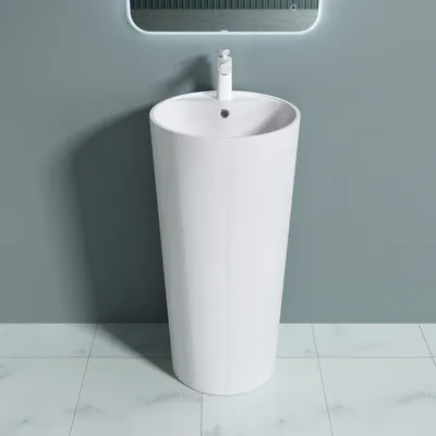 Produktbild von doporro freistehendes Standwaschbecken BTH: 45x45x90cm weiß aus Mineralguss Waschtisch Waschplatz Standsäule Colossum35