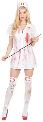 Immagine prodotto di Costume da donna da infermiera insanguinata per Halloween bianco-rosso - S