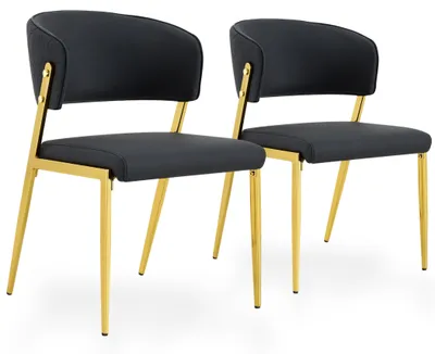 Produktbild von 2er-Set Kunstleder-Esszimmerstühle mit Polsterrücken und Metallbeinen, Schwarz/Goldfarben