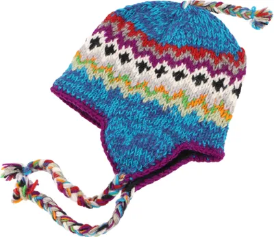 Produktbild von Wollmütze mit Ohrenklappen, Norwegermütze, Wintermütze - Blau/bunt, Uni, Wolle, Hüte, Mützen