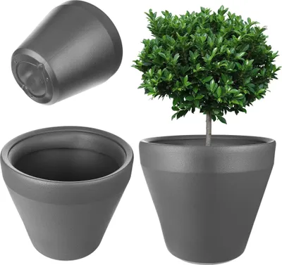 Image de Pot de fleurs - Cache-pot - Rond - Jardin & terrasse - Petit - Gris foncé anthracite