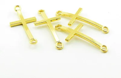 Produktbild von Vintageparts Verbinder Kreuz goldfarben Metalllegierung 43 mm, 3 Stück