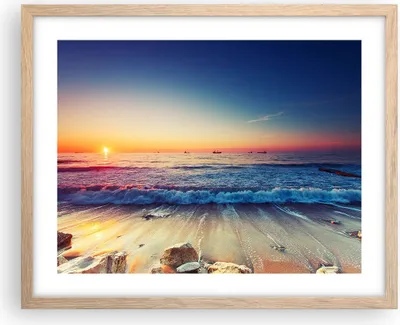Produktbild von Gerahmtes Poster - Rahmen in heller Eiche - Meer Strand Welle - 50x40 cm - Wand Bild - Wanddeko - Wandbilder - Wandposter - Bilderrahmen - Bilder - Kunstdruck - Wandbild - P2NAA50x40-3613