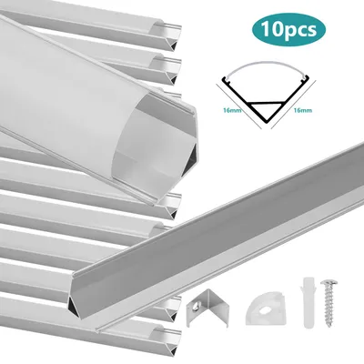 Produktbild von Ikodm 10X 1m LED Aluminium Profil 16x16mm V-Profil LED Aluprofil Eckprofil Alu Schiene LED Leiste Kanal für LED Streifen mit Abdeckung, Silber, 10m Set