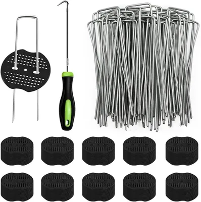 Imagen del producto de Anclaje para suelo, galvanizado, 150 x 40 mm, 100 unidades, con arandelas, para jardín y camping