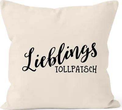 Produktbild von Kissen-Bezug Lieblingstollpatsch Geschenk Liebe Freundin Lustig Kissen-Hülle Deko-Kissen Baumwolle MoonWorks® natur unisize