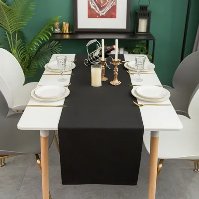 Produktbild von UnboxG Tischläufer 30x120 cm Schwarz, Leinenoptik, Wasserabweisend & Waschbar, Knitterarm, Doppelt Gesäumt, Moderner Tischläufer für Esstisch, Café & Tischdeko