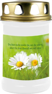 Produktbild von Grabkerze Weiß, Brenndauer: 48 Stunden, Motiv: Gänseblümchen