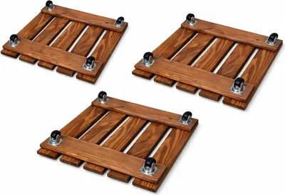 Produktbild von HolzGarden Pflanzenroller 40x40 cm, 3er Set, Holz Untersetzer für Blumentöpfe mit 4 Rollen, imprägniert, Farbe Teak