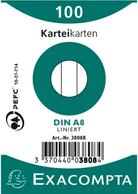 Produktbild von Exacompta Karteikarte 3808B DIN A8 liniert Karton weiß 100 St./Pack.