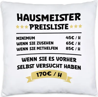 Produktbild von Hausmeister Preisliste Kissen Haus Wohnung Gebäude Immobilie Ordnung Regeln Garten Reparatur Arbeit Beruf