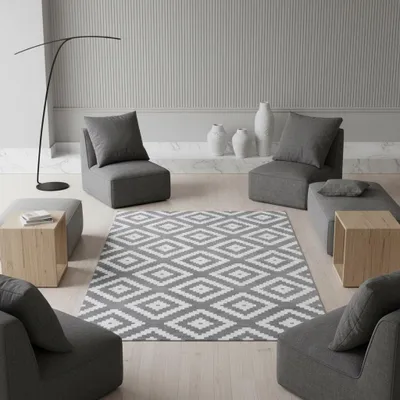 Produktbild von Wohnteppich Geometrisches Design Modern Waschbar Strapazierfähig | Grau 200x290 cm Wohnzimmer Schnelltrocknend  | INN – Kadima Design